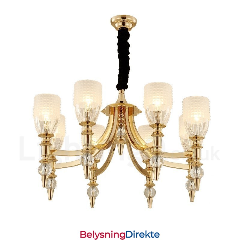 Middelhavslysekrone I Stål Med 8 Lys Og Glassskjerm