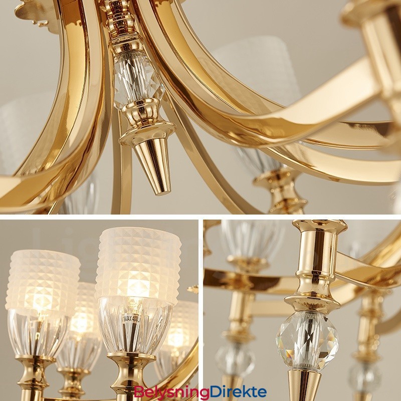 Middelhavslysekrone I Stål Med 8 Lys Og Glassskjerm