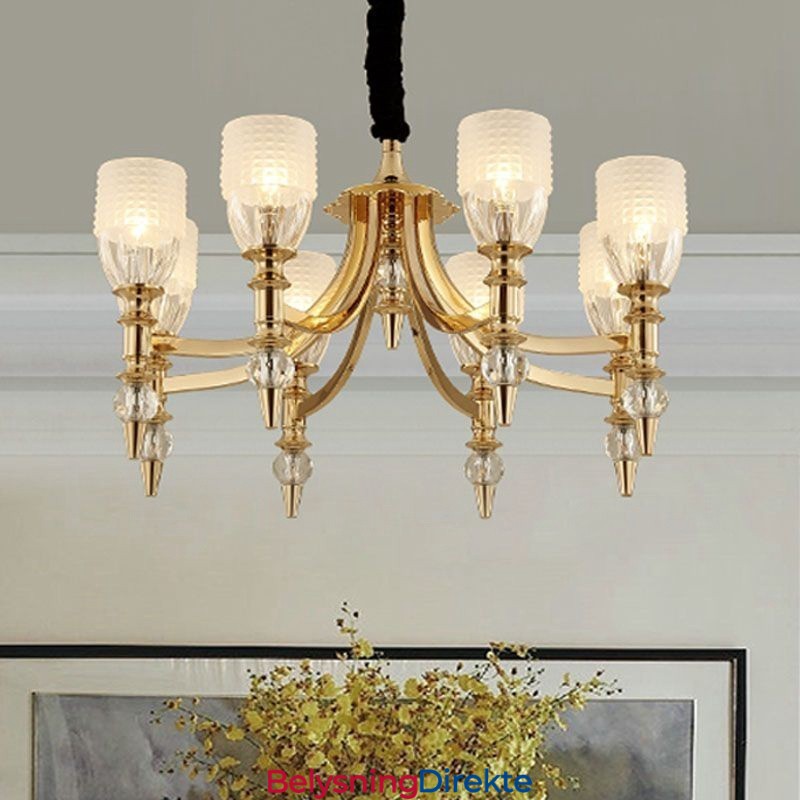 Middelhavslysekrone I Stål Med 8 Lys Og Glassskjerm