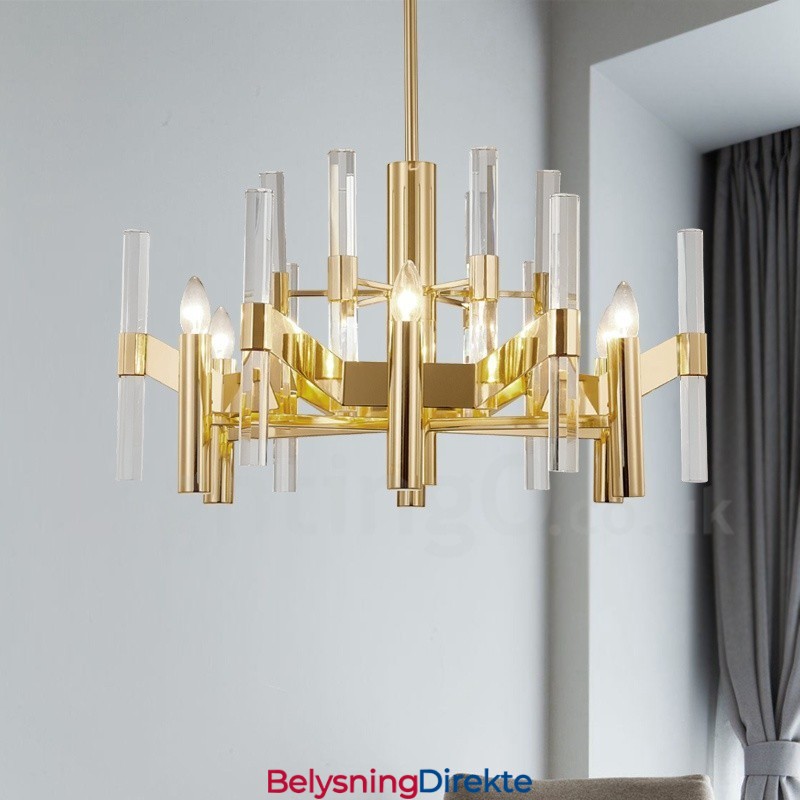 Moderne Og Samtidskunstnerisk Metalllysekrone Med 8 Lys Og Krystallskjerm