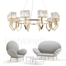 Moderne Og Samtidskunstnerisk Anhengslampe I Stål Med 10 Lys Og Krystallskjerm