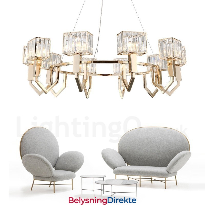 Moderne Og Samtidskunstnerisk Anhengslampe I Stål Med 10 Lys Og Krystallskjerm