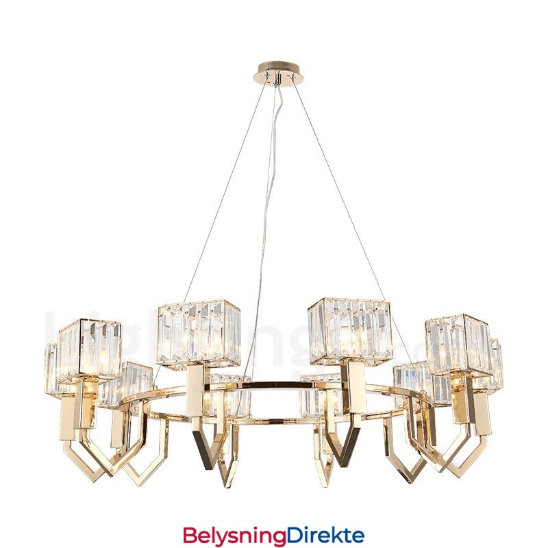 Moderne Og Samtidskunstnerisk Anhengslampe I Stål Med 10 Lys Og Krystallskjerm