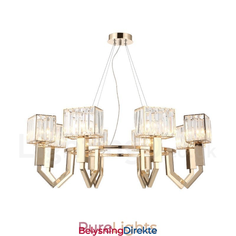 Moderne Og Samtidskunstnerisk Stålpendellampe Med 8 Lys Og Krystallskjerm
