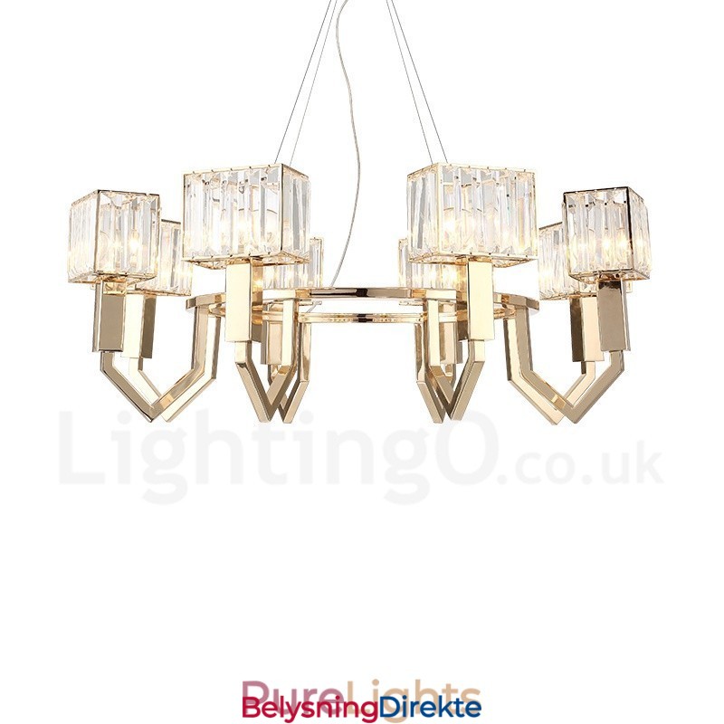 Moderne Og Samtidskunstnerisk Stålpendellampe Med 8 Lys Og Krystallskjerm