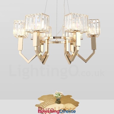 Moderne Og Moderne Pendellampe I Stål Med 6 Lys Og Krystallskjerm