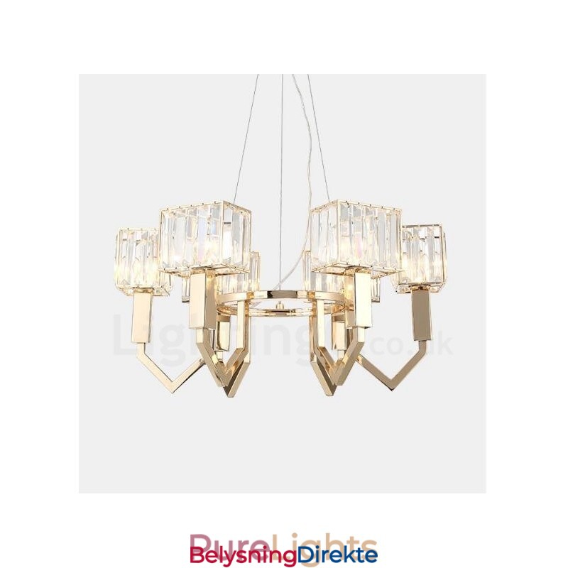 Moderne Og Moderne Pendellampe I Stål Med 6 Lys Og Krystallskjerm