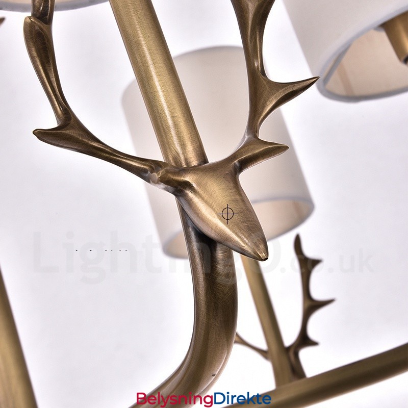 Rustic Lodge 8-Lyss Messinglysekrone Med Stoffskjerm