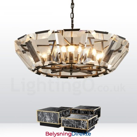 Moderne Og Samtidskunstnerisk Stålpendellampe Med 8 Lys Og Krystallglassskjerm