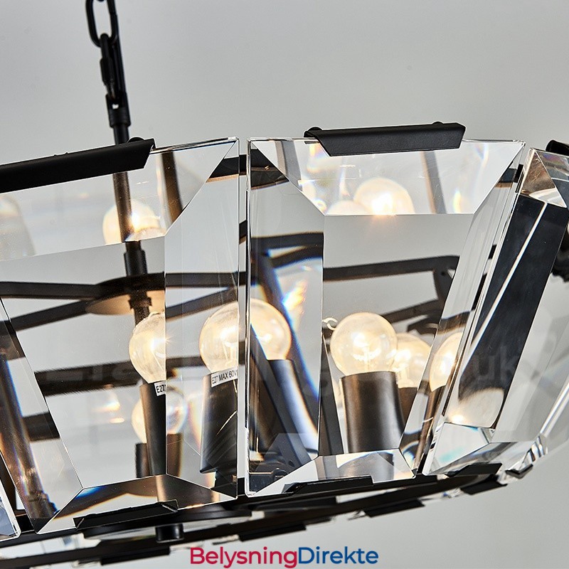 Moderne Og Samtidskunstnerisk Stålpendellampe Med 8 Lys Og Krystallglassskjerm