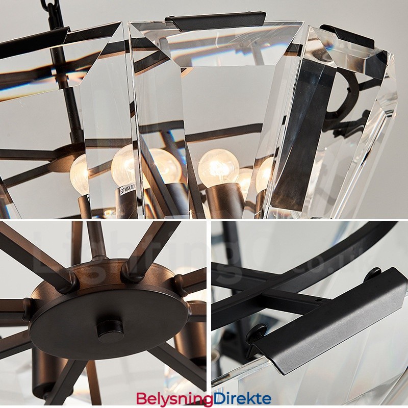 Moderne Og Samtidskunstnerisk Stålpendellampe Med 8 Lys Og Krystallglassskjerm
