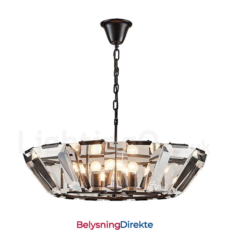Moderne Og Samtidskunstnerisk Stålpendellampe Med 8 Lys Og Krystallglassskjerm