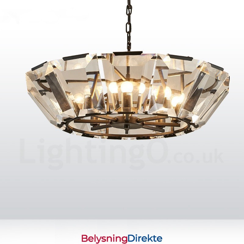 Moderne Og Samtidskunstnerisk Stålpendellampe Med 8 Lys Og Krystallglassskjerm