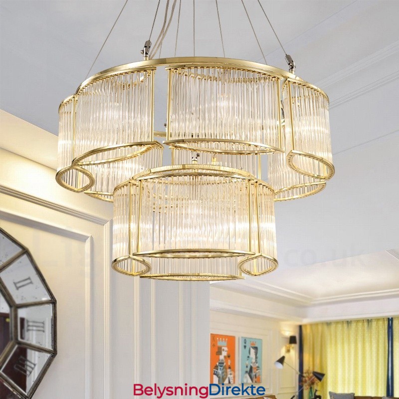 Moderne Og Samtidskunstnerisk Stålpendellampe Med 11 Lys Og Krystallglassskjerm