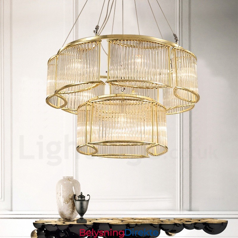 Moderne Og Samtidskunstnerisk Stålpendellampe Med 11 Lys Og Krystallglassskjerm