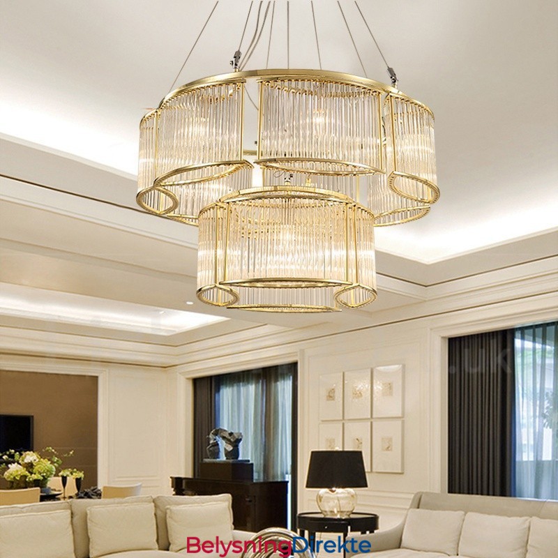 Moderne Og Samtidskunstnerisk Stålpendellampe Med 11 Lys Og Krystallglassskjerm