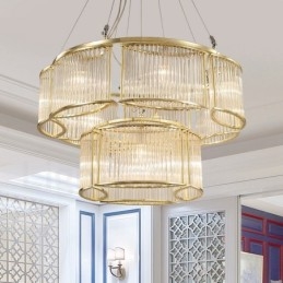 Moderne Og Samtidskunstnerisk Stålpendellampe Med 11 Lys Og Krystallglassskjerm