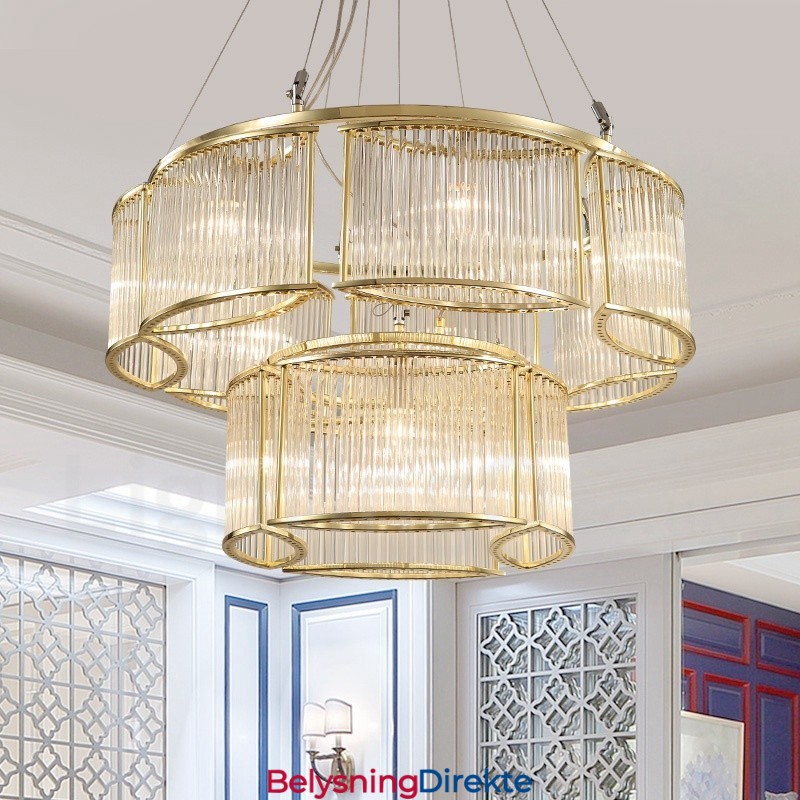 Moderne Og Samtidskunstnerisk Stålpendellampe Med 11 Lys Og Krystallglassskjerm