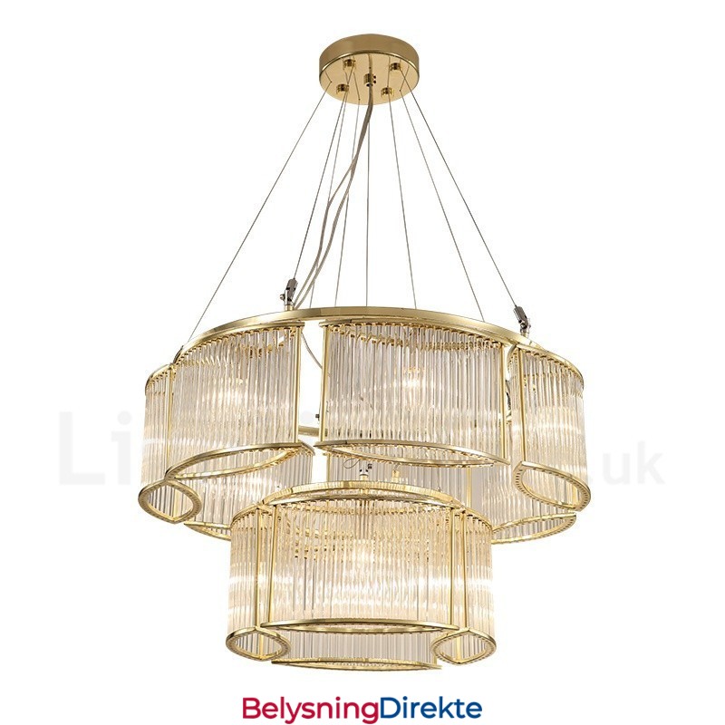 Moderne Og Samtidskunstnerisk Stålpendellampe Med 11 Lys Og Krystallglassskjerm