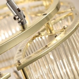 Moderne Og Samtidskunstnerisk Stålpendellampe Med 11 Lys Og Krystallglassskjerm