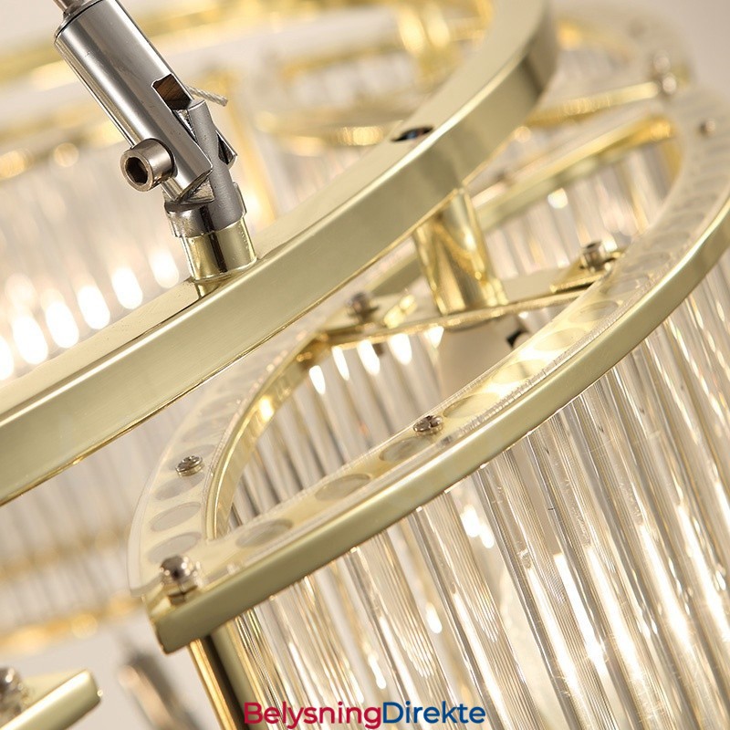 Moderne Og Samtidskunstnerisk Stålpendellampe Med 11 Lys Og Krystallglassskjerm