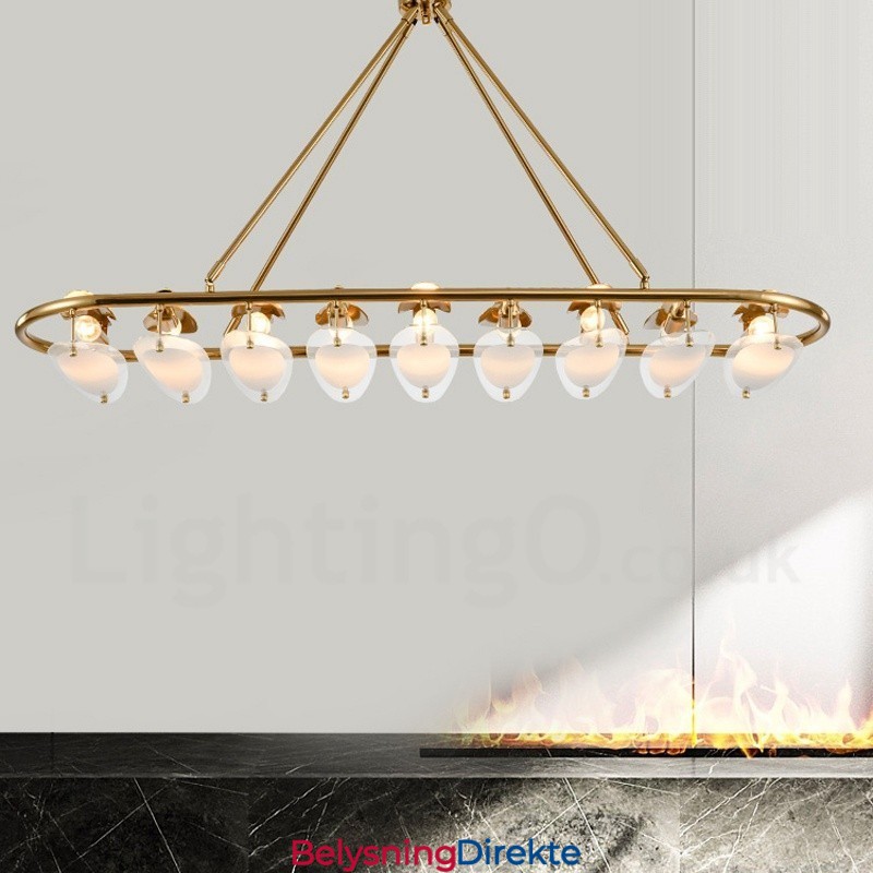 Moderne Og Moderne 9-Lyss Messing Pendellampe Med Glassskjerm