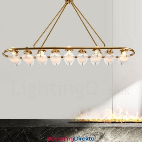 Moderne Og Moderne 9-Lyss Messing Pendellampe Med Glassskjerm