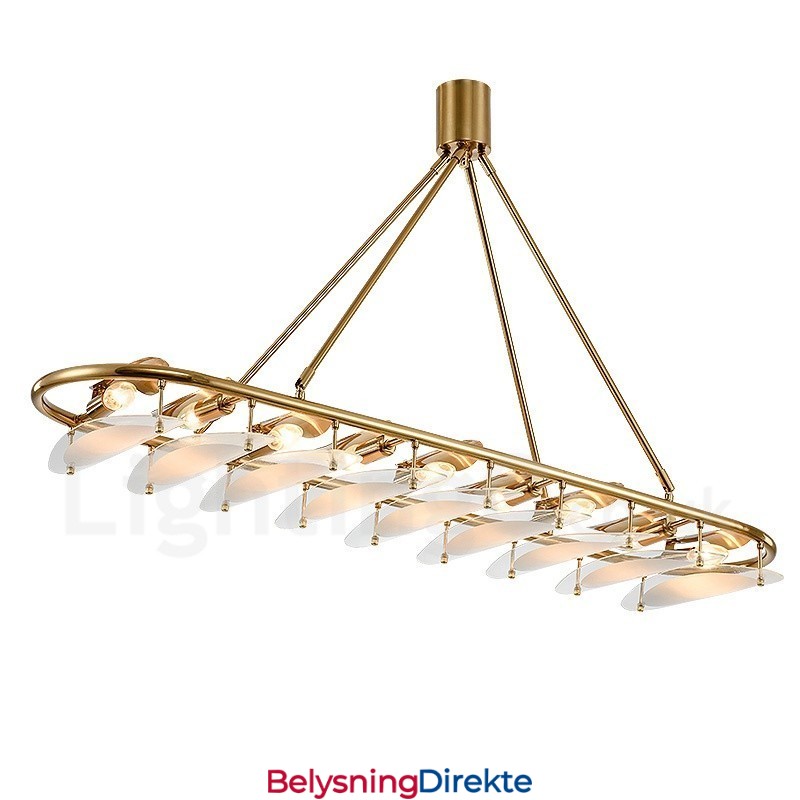 Moderne Og Moderne 9-Lyss Messing Pendellampe Med Glassskjerm