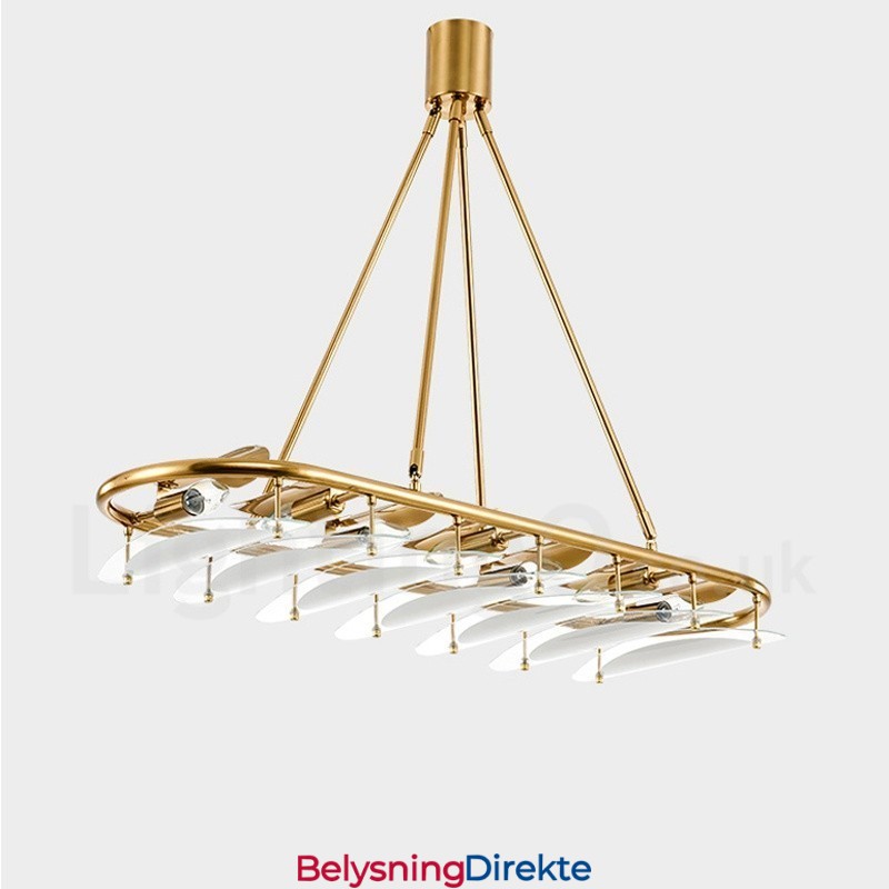 Moderne Og Moderne 9-Lyss Messing Pendellampe Med Glassskjerm