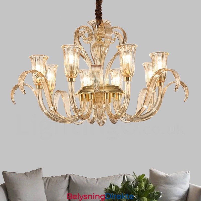 Moderne Samtidskunstnerisk Lysekrone Med 8 Lys Og Glassskjerm