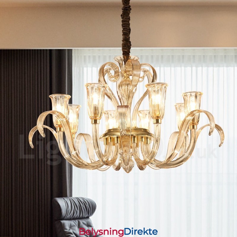 Moderne Samtidskunstnerisk Lysekrone Med 8 Lys Og Glassskjerm