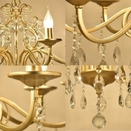 Rustic Lodge 8-Lyss Krystallstållysekrone Med Stoffskjerm