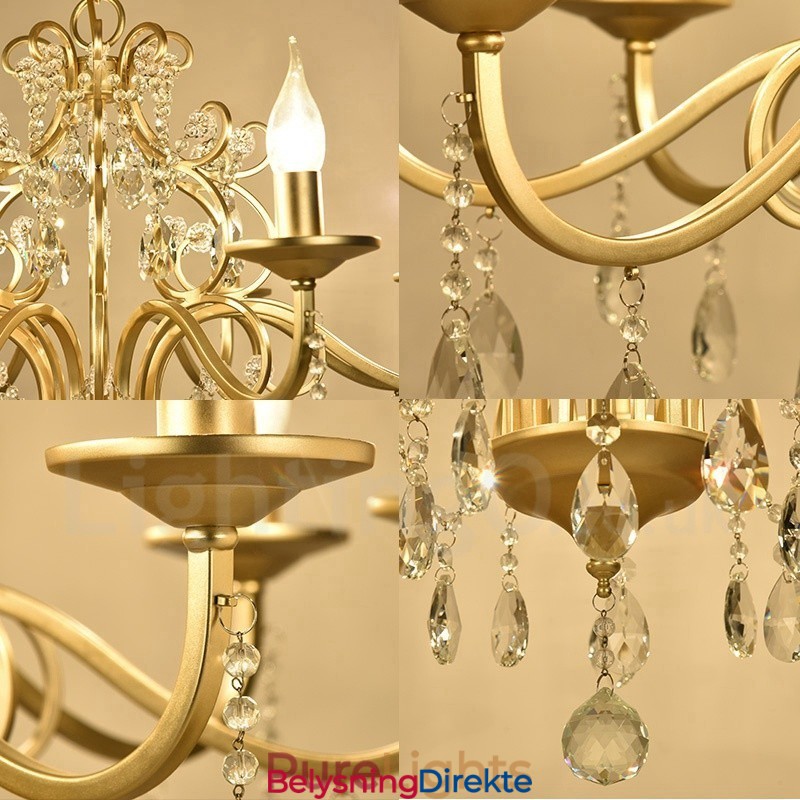 Rustic Lodge 8-Lyss Krystallstållysekrone Med Stoffskjerm