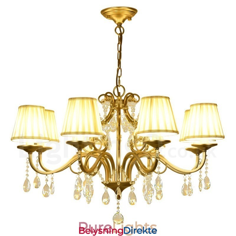 Rustic Lodge 8-Lyss Krystallstållysekrone Med Stoffskjerm