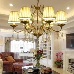 Rustic Lodge 8-Lyss Krystallstållysekrone Med Stoffskjerm