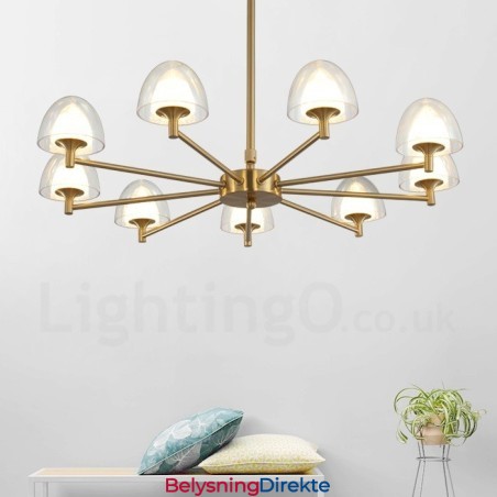 Moderne Og Samtidskunstnerisk Metalllysekrone Med 9 Lys Og Akrylskjerm