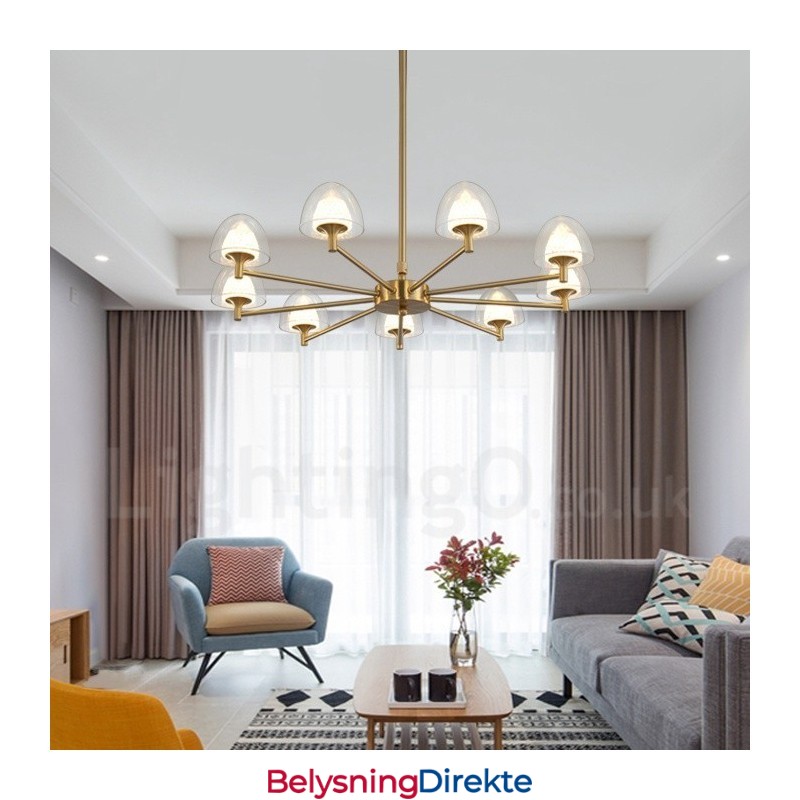 Moderne Og Samtidskunstnerisk Metalllysekrone Med 9 Lys Og Akrylskjerm