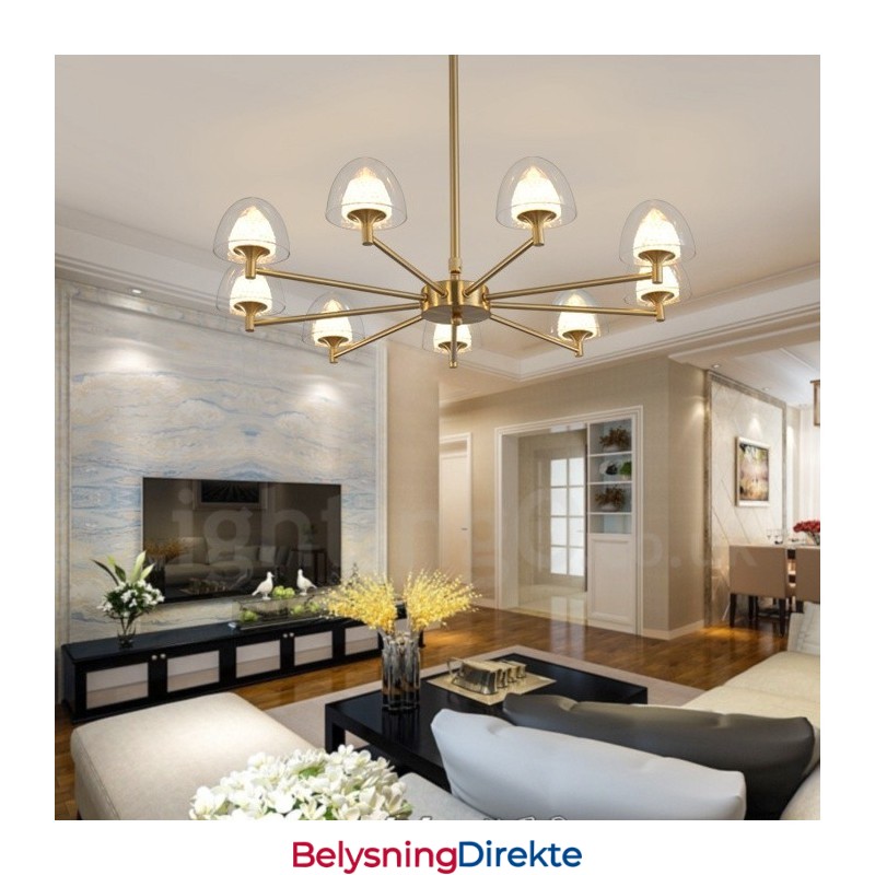 Moderne Og Samtidskunstnerisk Metalllysekrone Med 9 Lys Og Akrylskjerm