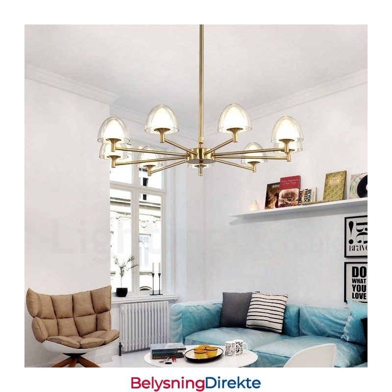 Moderne Og Samtidskunstnerisk Metalllysekrone Med 9 Lys Og Akrylskjerm