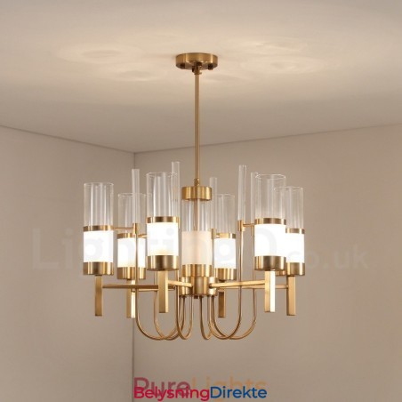 Rustikk Lodge Moderne Samtidskrone I Stål Med 6 Lys Og Glassskjerm