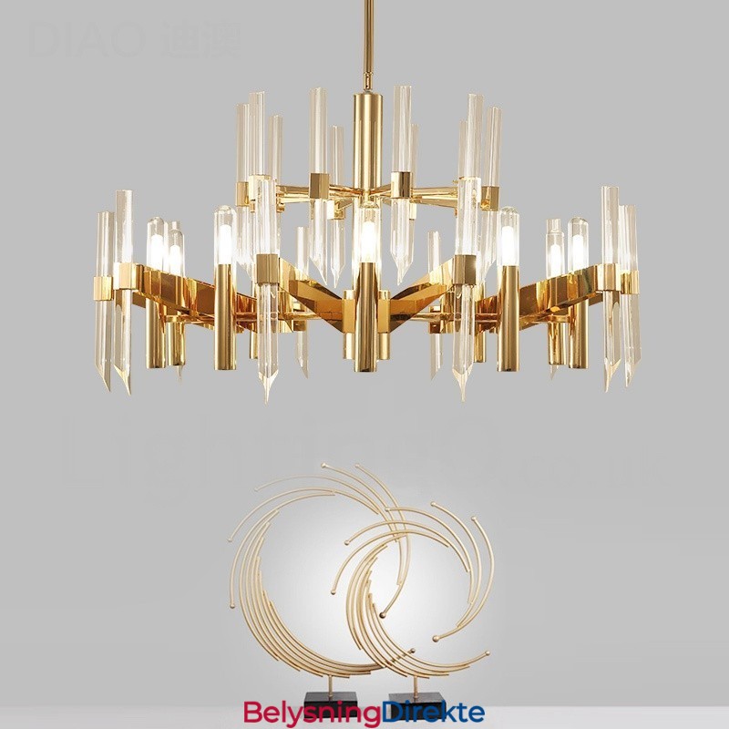 Moderne Og Moderne Lysekrone I Aluminium Med 18 Lys Og Krystallskjerm