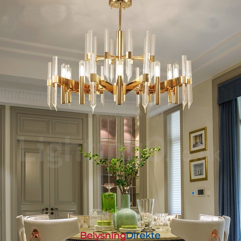 Moderne Og Moderne Lysekrone I Aluminium Med 18 Lys Og Krystallskjerm