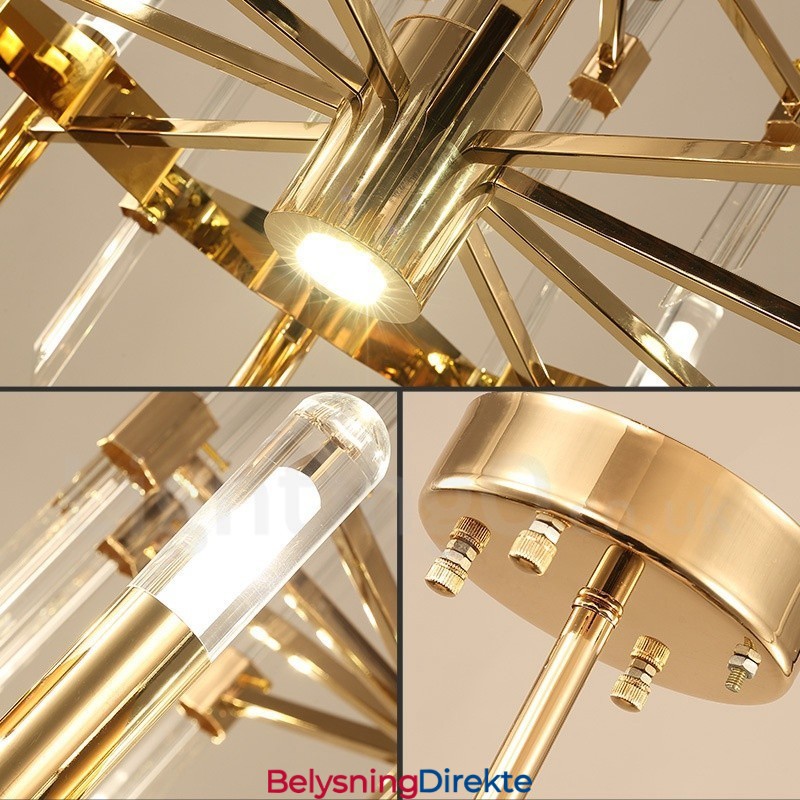 Moderne Og Moderne Lysekrone I Aluminium Med 18 Lys Og Krystallskjerm