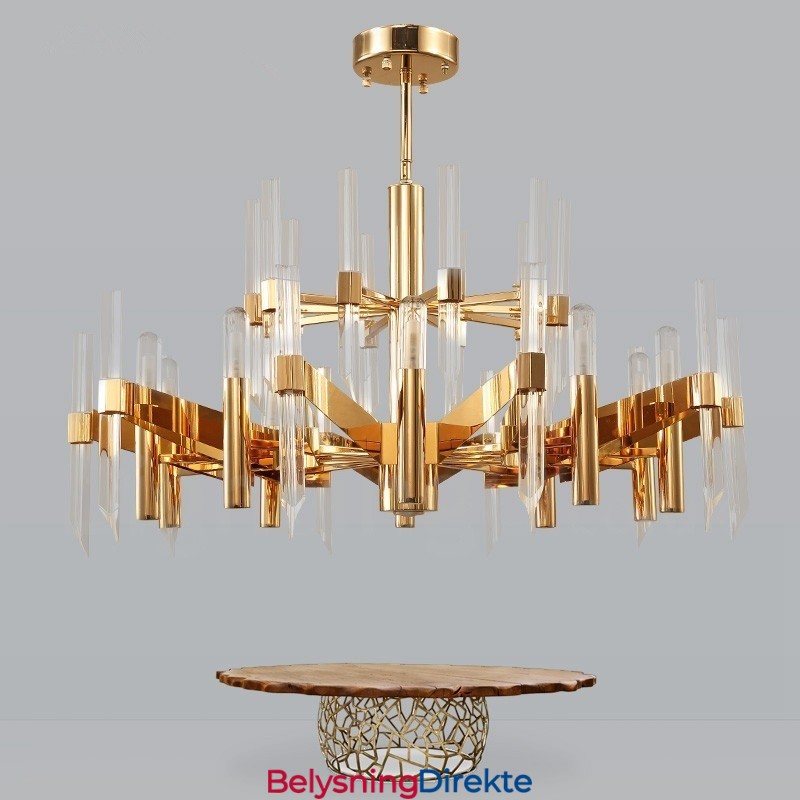 Moderne Og Moderne Lysekrone I Aluminium Med 18 Lys Og Krystallskjerm