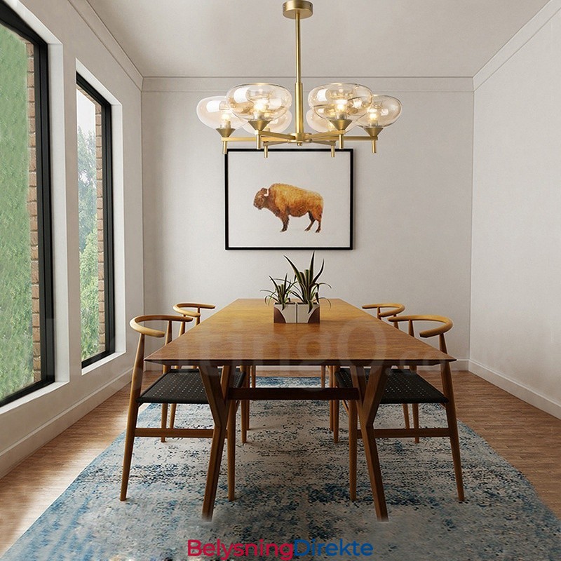 Moderne, Samtidskunstnerisk Lysekrone I Aluminium Med 6 Lys Og Glassskjerm