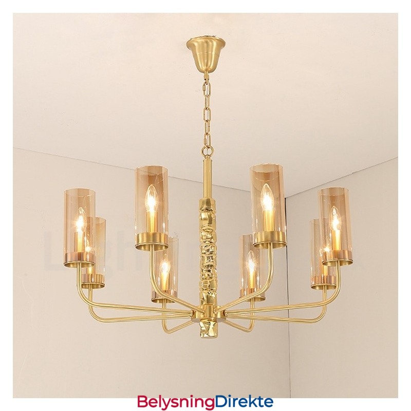 Moderne Og Moderne Messinglysekrone Med 8 Lys Og Glassskjerm