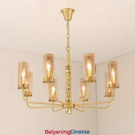 Moderne Og Moderne Messinglysekrone Med 8 Lys Og Glassskjerm