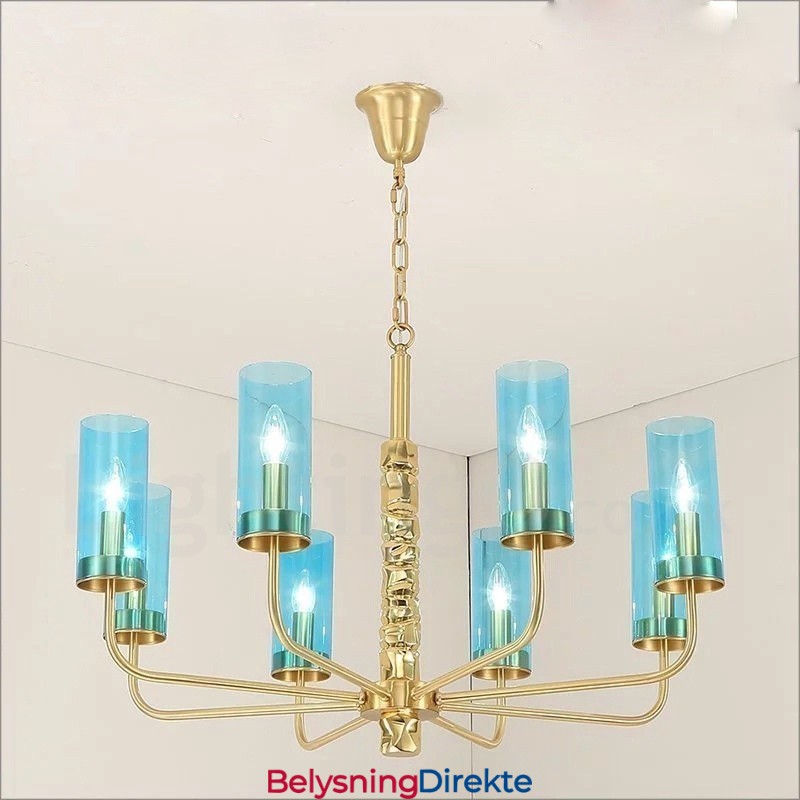 Moderne Og Moderne Messinglysekrone Med 8 Lys Og Glassskjerm