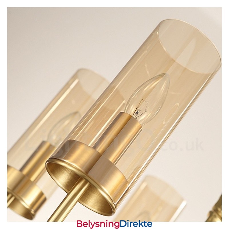 Moderne Og Moderne Messinglysekrone Med 8 Lys Og Glassskjerm