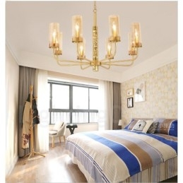 Moderne Og Moderne Messinglysekrone Med 8 Lys Og Glassskjerm